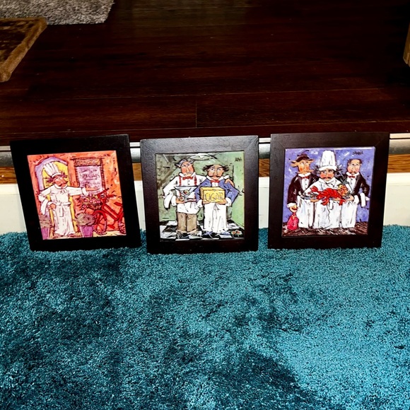 Vintage Italian Joanna Gourmet Chef Glazed Tile Wood Frame Hanging Pictures (3) - Picture 8 of 15